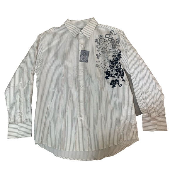 NWT BRUNO NEW YORK MENS BUTTON DOWN WHITE/BLACK STRETCH STRIPED GRAPHIC SHIRT XL - Picture 1 of 6